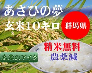 あさひの夢玄米１０Kg（ご指示あれば白米・無洗米に発送直前精米無料　小分け不可）☆令和５年　群馬県産直 低農薬