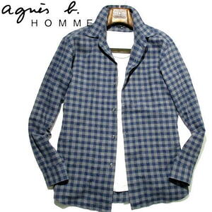 秋冬▼ アニエスベー オム　長袖シャツ　ネルシャツ　フランネル　ギンガムチェック　38　紺　グレー　agnes.homme　メンズ