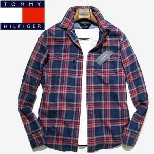 秋冬▼ 新品 未使用　トミーヒルフィガー　ネルシャツ　長袖シャツ　フランネル　XLサイズ　TOMMY HILFIGER　紺 赤　チェック　メンズ