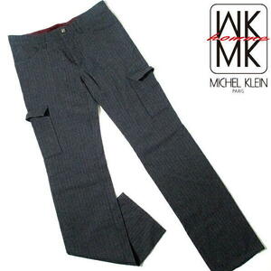 ▼ ミッシェルクランオム　ウールパンツ　細身カーゴパンツ　ペンシルストライプ　MICHEL KLEIN homme　MKオム　チャコールグレー　Mサイズ