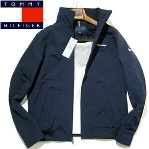 新品▼ 春物　トミーヒルフィガー　ヨットジャケット　収納フード 紺 ジップ ブルゾン 未使用　TOMMY HILFIGER　Mサイズ　フラッグロゴ入り