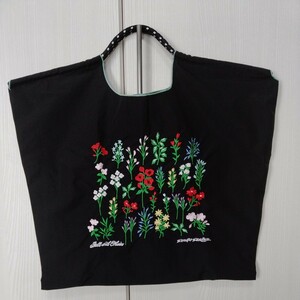 新品 　ボールアンドチェーン エコバッグ Ｌサイズ　BLACK 　花柄刺繍