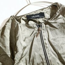 ZARA BASIC ザラ ベーシック 春 秋 お洒落 艶 サテン ノーカラー フルジップアップ ブルゾン サテンジャケット ジャンパー 羽織 L グレー_画像2