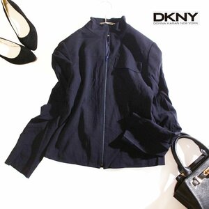 DKNY ダナキャラン Donna Karan New York 春 夏 サマーウール フルジップアップ カジュアル ブルゾン ジャケット ネイビー 紺 ２ S