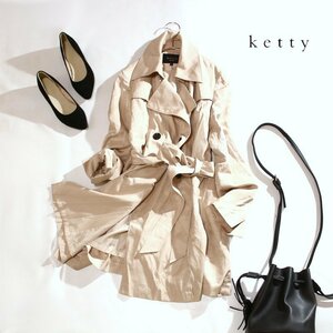 春コート ♪ ketty ケティ 春 夏 さくら 綺麗色 艶 スプリング トレンチコート M 9号 M くすみ ピンク ベージュ ワンピース丈