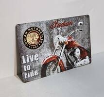 K401 新品◆ブリキ看板 バイク ビンテージ Live to ride アメリカン雑貨 アンティーク レトロ INDIAN ガレージ インテリア_画像4