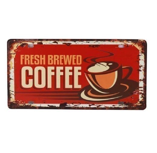 K187 新品●ブリキ看板 コーヒー FRESH BREWED COFFEE カフェ 喫茶店 cafe インテリアに! アンティーク レトロ