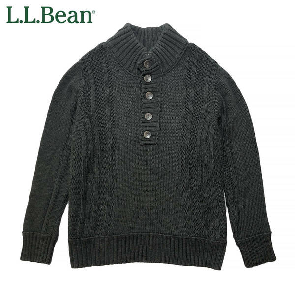 USA 古着 L.L.Bean アウトドア 首ボタン コットン/ウールニット セーター メンズL チャコールグレー LLビーン エルエルビーン 中古 BJ0693