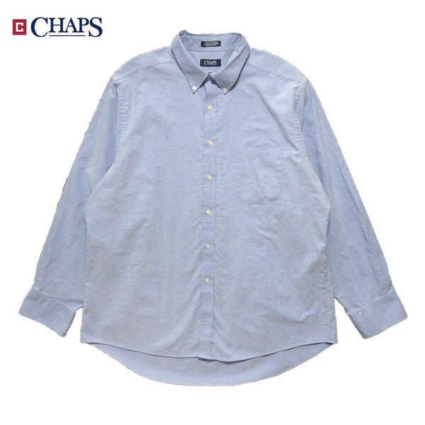 USA 古着 チャップス オックスフォードコットン BDシャツ 長袖シャツ ボタンダウン メンズXL相当 ブルー 無地 CHAPS 大きいサイズ BG0705