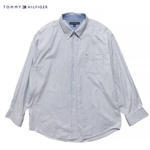 USA 古着 トミーヒルフィガー コットン ストライプ柄 BDシャツ ボタンダウン 長袖シャツ メンズXL ブルー TOMMY HILFIGER 中古 BG0706