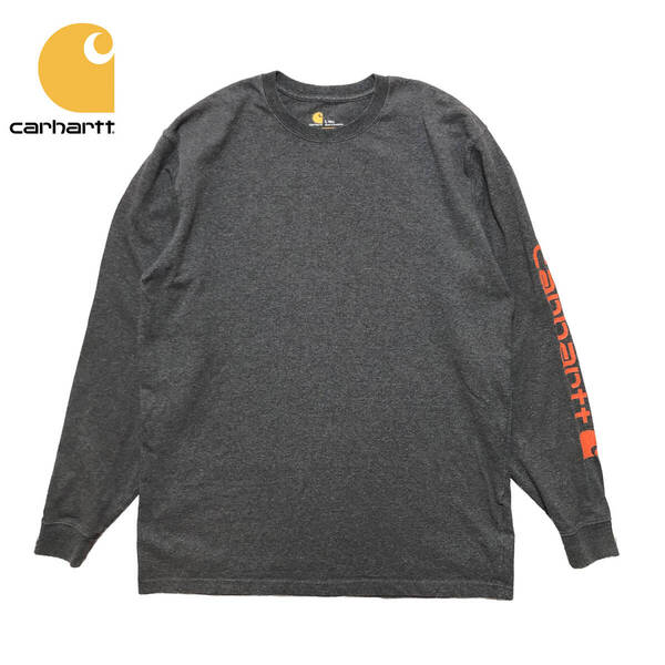 USA 古着 カーハート オリジナルフィット コットン ワーク 袖プリント 長袖Tシャツ ロンT メンズL チャコール Carhartt BA2399