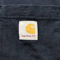 USA 古着 カーハート コットン クルーネック Tシャツ ポケット付き ポケT ワーク CARHARTT メンズL ネイビー 紺色 中古 BA2411_画像4