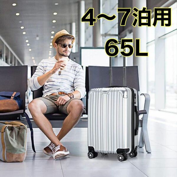 【4〜7泊用】スーツケース キャリーバッグ TSAロック 海外旅行 シルバー ダブルキャスター 静音