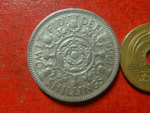 外国・イギリス／１フローリン（２シリング）白銅貨：チューダー家の薔薇（1966年）　240209
