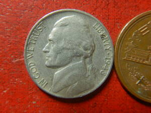 外国・USA／ジェファーソン５セント白銅貨（1948年S）：発行枚数1,130万枚　240216