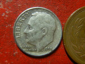 外国・USA／ルーズベルト１０セント銀貨・１ダイム（1958年D）　240216
