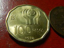 外国・アルゼンチン／１００ペソ・アルミニウム青銅貨：サッカーワールドカップ（1978年）：発行枚数200万枚　240220_画像4