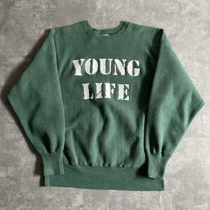 90s ビンテージ USA製 Champion チャンピオン YOUNG LIFE ヤング ライフ REVERSE WEAVE リバースウィーブ スウェット グリーン 緑 L