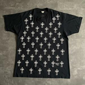 90s ビンテージ USA製 FASHION VICTIM ANKH アンク エジプト十字 クロス 総柄 AOP オール オーバー プリント Tシャツ 黒 XL