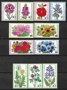 ★1974-1977年 -ドイツ-かわいい切手 「花」4種完+4種完+3種 未使用(MNH)★VD-515