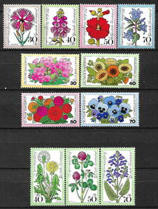 ★1974-1977年 -ドイツ-かわいい切手 「花」4種完+4種完+3種 未使用(MNH)★VD-516