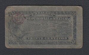 Pick#S699/メキシコ革命期 厚紙紙幣 連邦管区 20センタボ（1914）[2722]