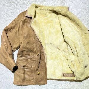 圧倒的存在感!!! XLサイズ!! Shearling【王者の風格】ムートンコート ジャケット トロトロ質感◎ ラムレザー◎ 羊革 くるみボタン◎ ボア◎