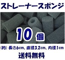 【送料無料】ストレーナー スポンジ　10個　長さ約6cm　穴径1cm　スポンジフィルター　新品　即決　シュリンプ・メダカ水槽のろ過用に_画像1