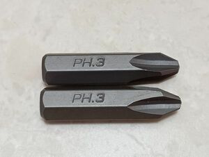 【送料無料】未使用 メーカー不明 ショック用ドライバービット 5/16 36mm プラス3 （2本組）（2）