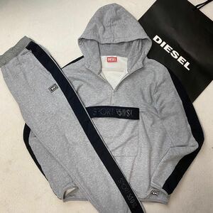 現行!!希少XL●DIESEL ディーゼル パーカー セットアップ ジャージ スエット ジャケット ジョガーパンツ ロゴワッペン 上下セット グレー 