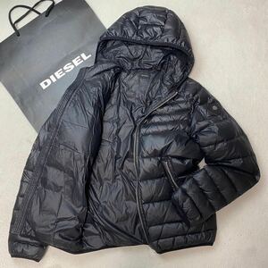 極美品 希少L!!ディーゼル DIESEL アウター ダウンジャケット ブルゾン フーデット 袖ワッペン ブレイブマン ブラック 黒 極暖 肉厚 軽量