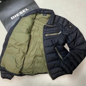 希少XL 極美品●DIESEL ディーゼル ダウンジャケット ブルゾン ブラック アウター 裏地カーキ 肩ブレイブマンロゴ 中綿 ダックダウン90%