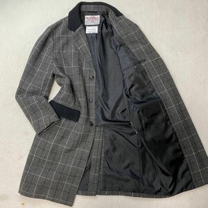 極美品L◎ハリスツイード HARRIS TWEED チェスターコート ウール切替 チェック メンズ シングル ロングコート SEVENDAYS=SUNDAY別注 グレー