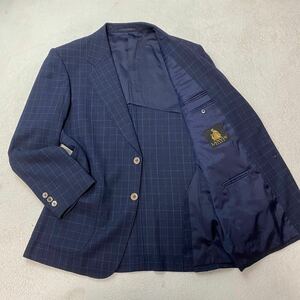 希少L〜XL/極美品 LANVIN PARIS テーラードジャケット ブレザー ウール チェック ダークグレー ランバン 裏地総柄 背抜き シェルボタン 2B