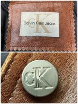 カルバンクライン/ck Calvin Klein ロゴ刻印 銀ボタン 本革 カウレザー ライダース ジャケット ブルゾン 裏地キルティング メンズ ブラウン_画像8