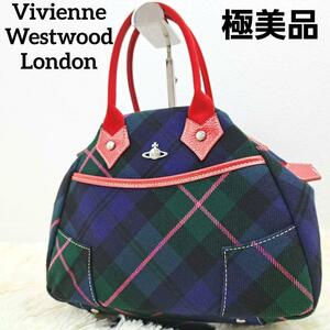 【極美品】Vivienne Westwood　ヴィヴィアンウエストウッド　ハンドバッグ　トートバッグ　ボストン　チェック　レザー　オーブロゴ