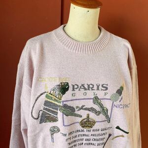 セール 即決1円 ゴルフ◆PARIS パリス ゴルフ刺繍＆プリント デザイン ウール カシミア 混合 ニットセーター サイズ M/美品 スポーツ