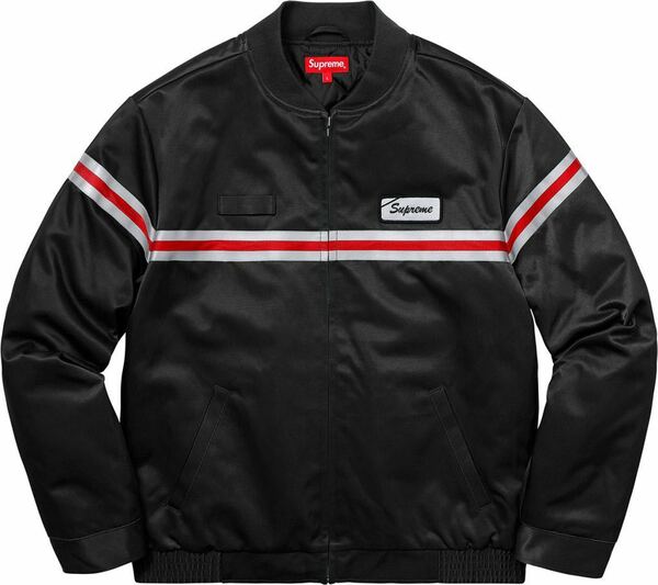 本物☆18SS シュプリーム Supreme Reflective Stripe Work Jacket ナイロン キルティング ボンバー ジャケット M 黒 ブラック MA1 ブルゾン