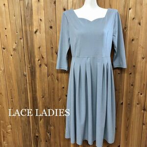 LACE LADIES＊レディースL ＊Ig-gry 七分袖 ワンピース ギャザースカート フレア 無地 美ライン フォーマル 冠婚葬祭 結婚式 入園 入学