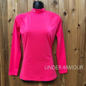 UNDER ARMOUR / Under Armor женский M длинный рукав с высоким воротником внутренний рубашка нижняя рубашка tops флуоресценция цвет Logo вышивка спорт одежда 