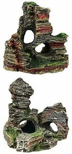水槽 用 岩 アクアリウム オーナメント セット 模型 熱帯魚 飾り オブジェ 岩石 (2種セット(B))