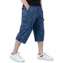 クロップドパンツ メンズ 半ズボン 紳士用 夏服 七分丈パンツ カジュアル ショートパンツ チノパン ブルー M_画像1