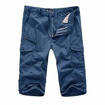 クロップドパンツ メンズ 半ズボン 紳士用 夏服 七分丈パンツ カジュアル ショートパンツ チノパン ブルー M_画像3