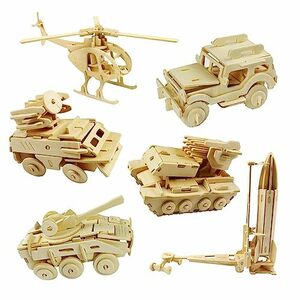 シンプルチョコ 立体パズル 6種類 3D 木製 自然木 知育玩具 プラモデル 模型 夏休み工作 インテリア (戦車)