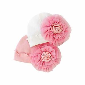 ベビー 帽子2点セット花飾り 新生児 女の子 コツトン 防寒防風 ピンク ベージュ90セット2