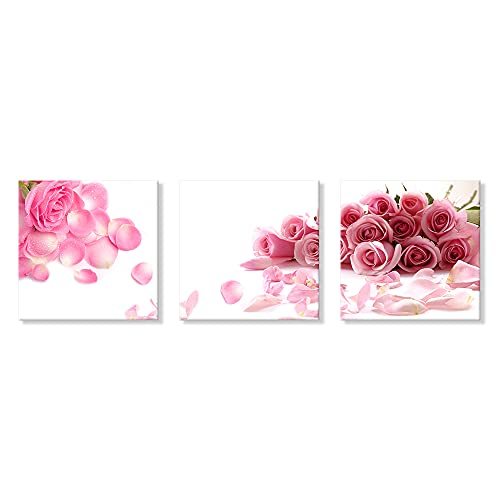 7Fisionart 艺术面板花卉现代艺术画粉红玫瑰风景花卉画室内墙壁挂画 3 面板套装 Lassen, 印刷材料, 海报, 其他的