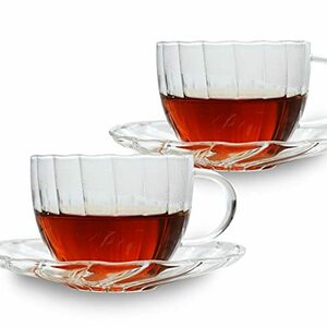 Siroppu ガラス ティーカップ ソーサー付 透明 耐熱ガラス 茶こし 紅茶 ポット 色味がわかる ペアセット 新生活 ハーブティー 紅茶