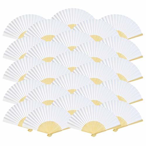 Packung mit 50 Ventilatoren, Heliltd einfarbiger Malerei-Ventilator, DIY, Sommer, Festivals, Feiern, Hochzeitsbedarf, Hitze-Gegenmaßnahmen-Ventilator, faltbar, weiß, Herren-Kimono, Kimono, Japanische Accessoires, Andere