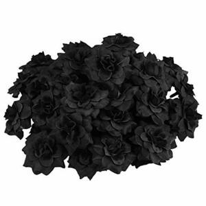 FAVOMOTO 造花 バラ 黒 薔薇 50個入り ローズ 造花 薔薇 花のみ 撮影用 小道具 インテリア 装飾 4.5CM (黒)