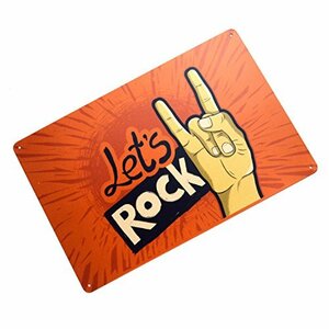 【USA アメリカン デザイン】LET'S ROCK ロック 音楽 バンド 店舗 サインボード ビンテージ インテリア 看板 ;AVSB-075